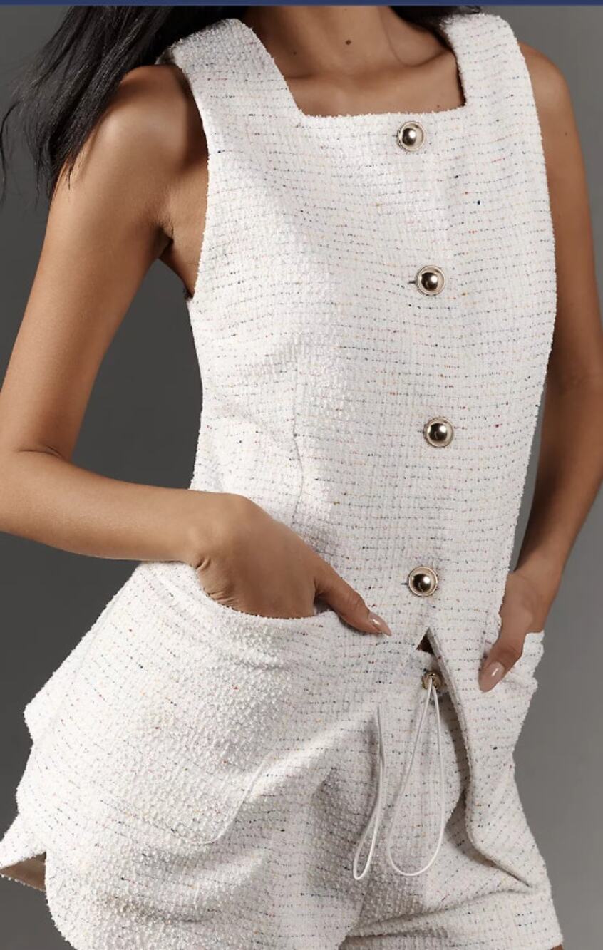 New Anthropologie Maeve Black Square-Neck Tweed Vest - Medium